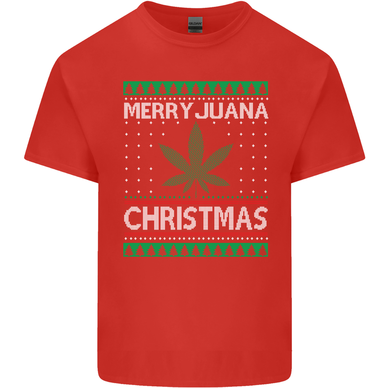 Merry Juana Christmas Funny Weed Cannabis Mens Cotton T-Shirt Tee Top Red