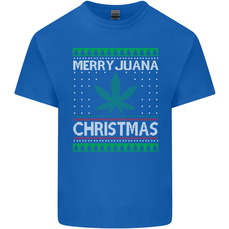 Merry Juana Christmas Funny Weed Cannabis Mens Cotton T-Shirt Tee Top Royal Blue