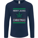Merry Juana Christmas Funny Weed Cannabis Mens Long Sleeve T-Shirt Navy Blue