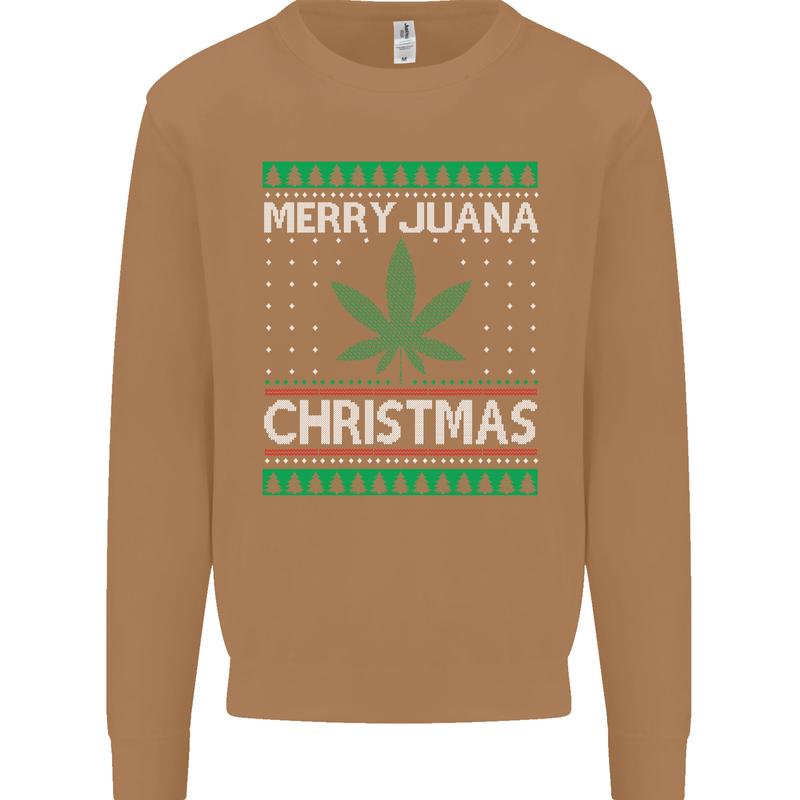 Merry Juana Christmas Funny Weed Cannabis Mens Sweatshirt Jumper Caramel Latte