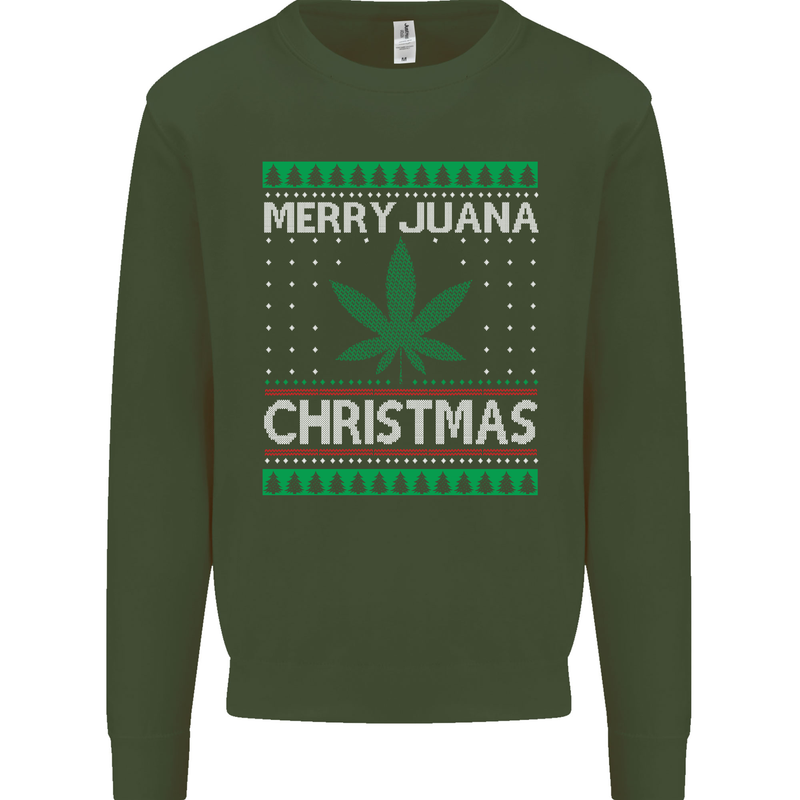 Merry Juana Christmas Funny Weed Cannabis Mens Sweatshirt Jumper Forest Green