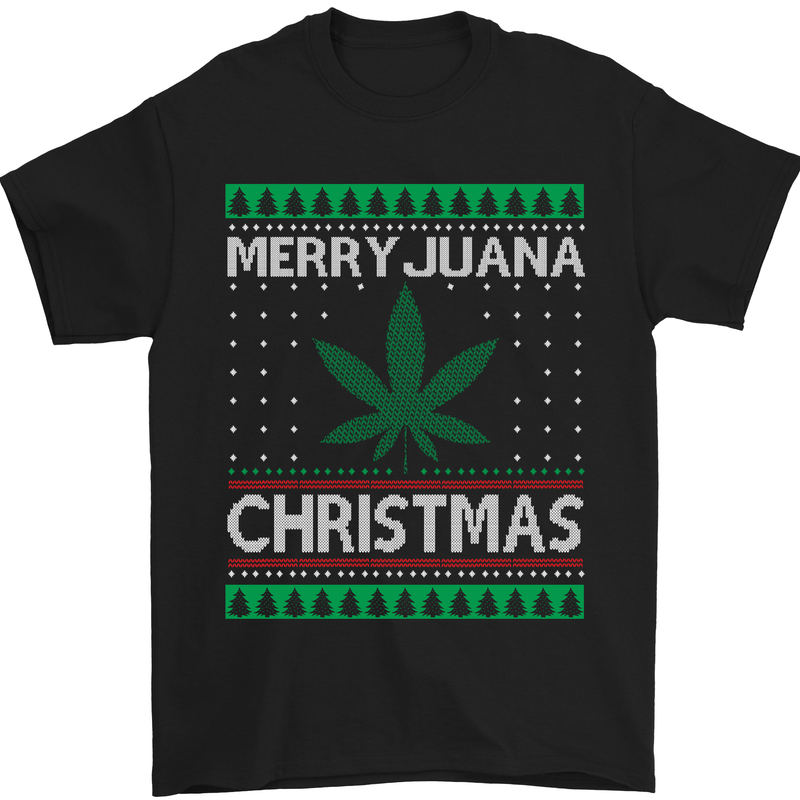 Merry Juana Christmas Funny Weed Cannabis Mens T-Shirt Cotton Gildan Black