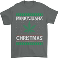 Merry Juana Christmas Funny Weed Cannabis Mens T-Shirt Cotton Gildan Charcoal