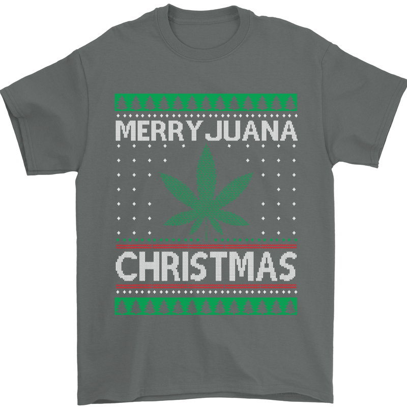 Merry Juana Christmas Funny Weed Cannabis Mens T-Shirt Cotton Gildan Charcoal