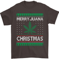 Merry Juana Christmas Funny Weed Cannabis Mens T-Shirt Cotton Gildan Dark Chocolate