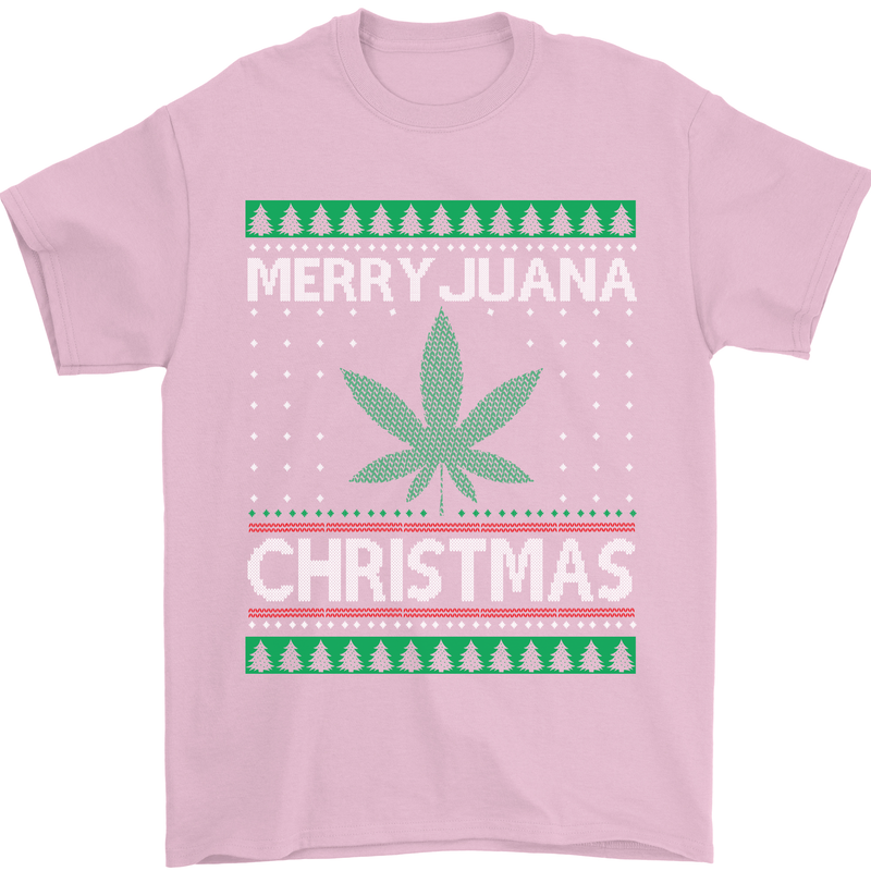 Merry Juana Christmas Funny Weed Cannabis Mens T-Shirt Cotton Gildan Light Pink