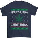 Merry Juana Christmas Funny Weed Cannabis Mens T-Shirt Cotton Gildan Navy Blue