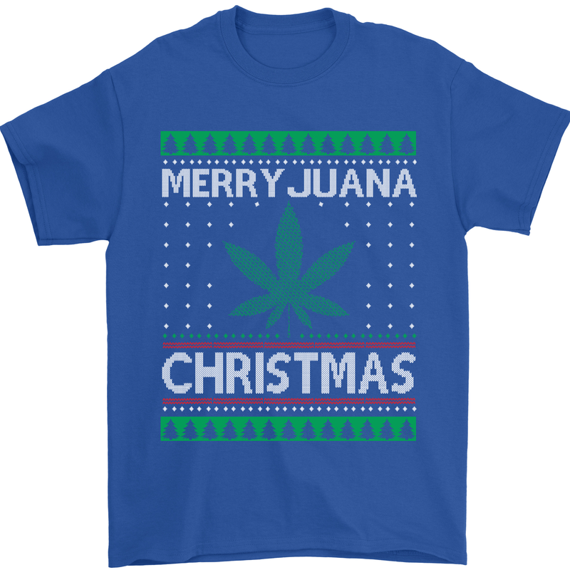 Merry Juana Christmas Funny Weed Cannabis Mens T-Shirt Cotton Gildan Royal Blue