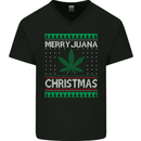 Merry Juana Christmas Funny Weed Cannabis Mens V-Neck Cotton T-Shirt Black