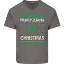 Merry Juana Christmas Funny Weed Cannabis Mens V-Neck Cotton T-Shirt Charcoal