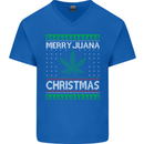 Merry Juana Christmas Funny Weed Cannabis Mens V-Neck Cotton T-Shirt Royal Blue