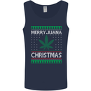 Merry Juana Christmas Funny Weed Cannabis Mens Vest Tank Top Navy Blue