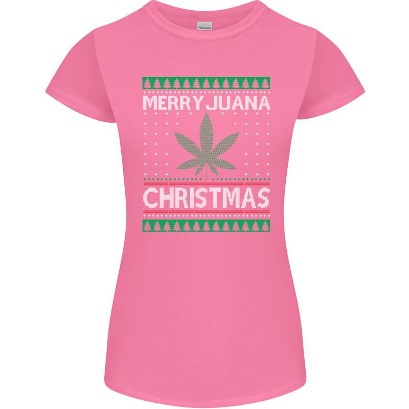 Merry Juana Christmas Funny Weed Cannabis Womens Petite Cut T-Shirt Azalea