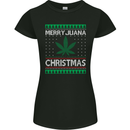 Merry Juana Christmas Funny Weed Cannabis Womens Petite Cut T-Shirt Black