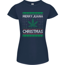 Merry Juana Christmas Funny Weed Cannabis Womens Petite Cut T-Shirt Navy Blue