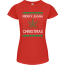 Merry Juana Christmas Funny Weed Cannabis Womens Petite Cut T-Shirt Red