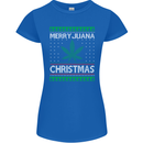 Merry Juana Christmas Funny Weed Cannabis Womens Petite Cut T-Shirt Royal Blue