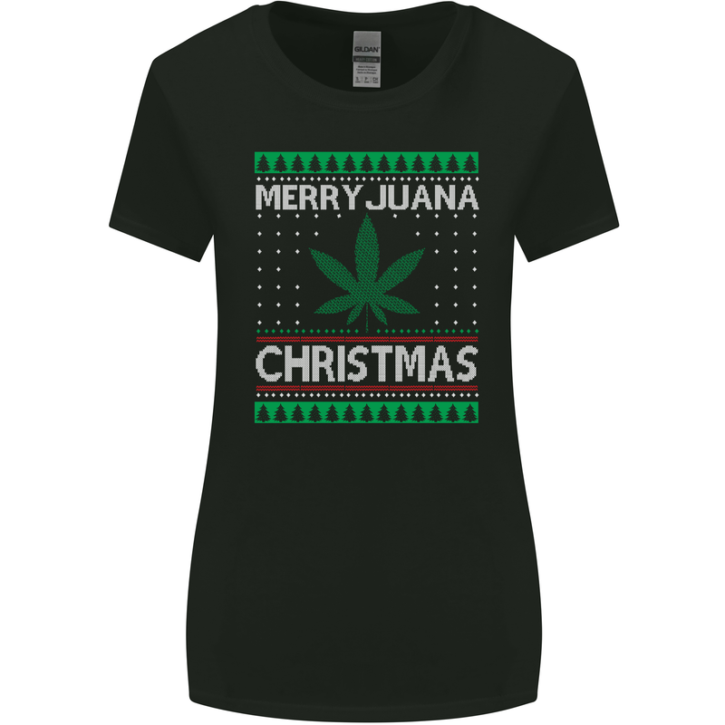 Merry Juana Christmas Funny Weed Cannabis Womens Wider Cut T-Shirt Black