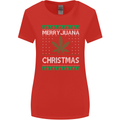 Merry Juana Christmas Funny Weed Cannabis Womens Wider Cut T-Shirt Red