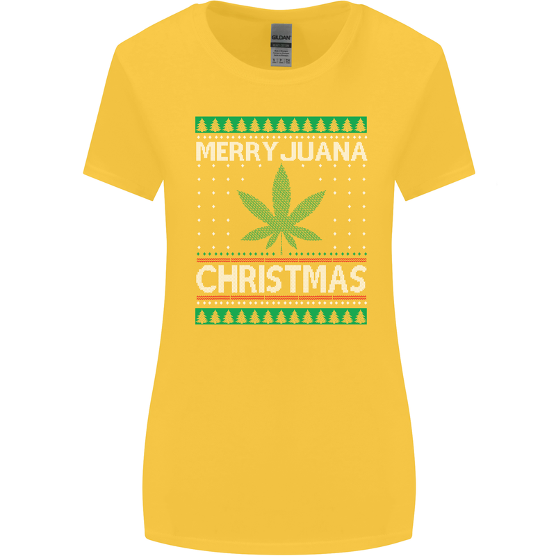 Merry Juana Christmas Funny Weed Cannabis Womens Wider Cut T-Shirt Yellow