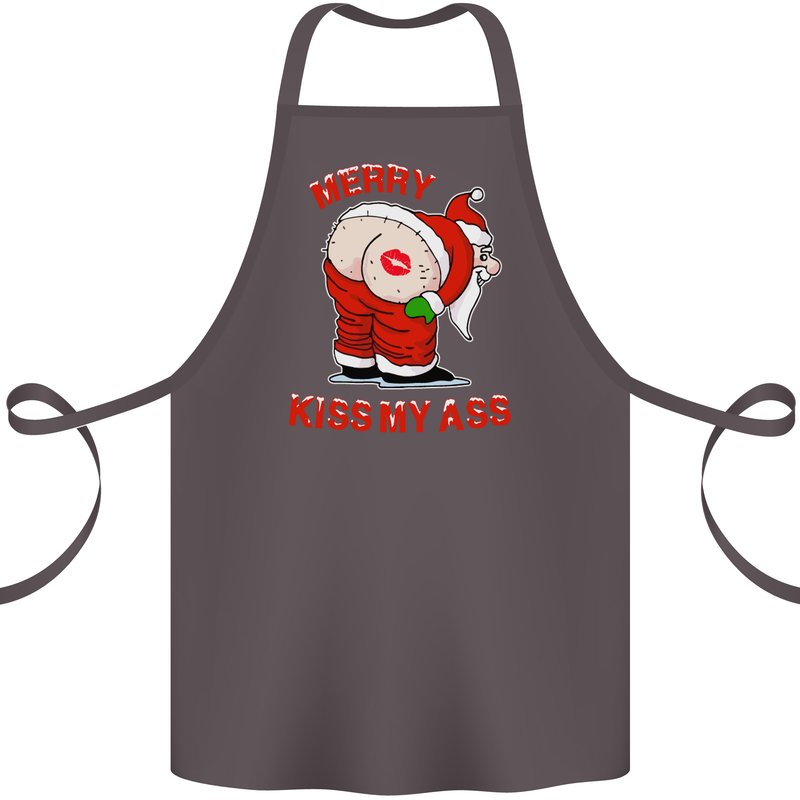 Merry Kiss My Ass Funny Christmas Cotton Apron 100% Organic Dark Grey