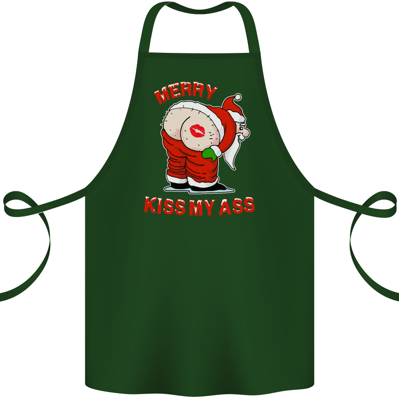 Merry Kiss My Ass Funny Christmas Cotton Apron 100% Organic Forest Green