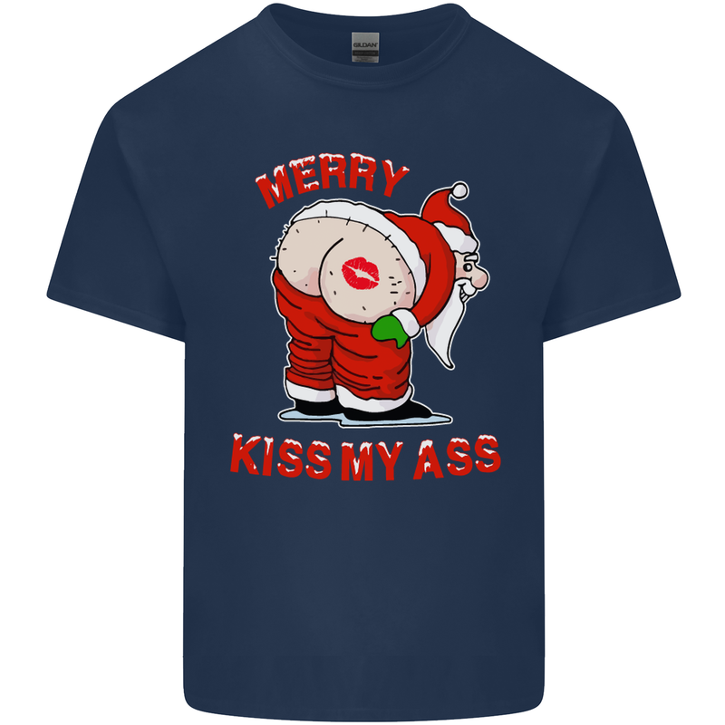 Merry Kiss My Ass Funny Christmas Kids T-Shirt Childrens Navy Blue