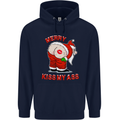 Merry Kiss My Ass Funny Christmas Mens 80% Cotton Hoodie Navy Blue