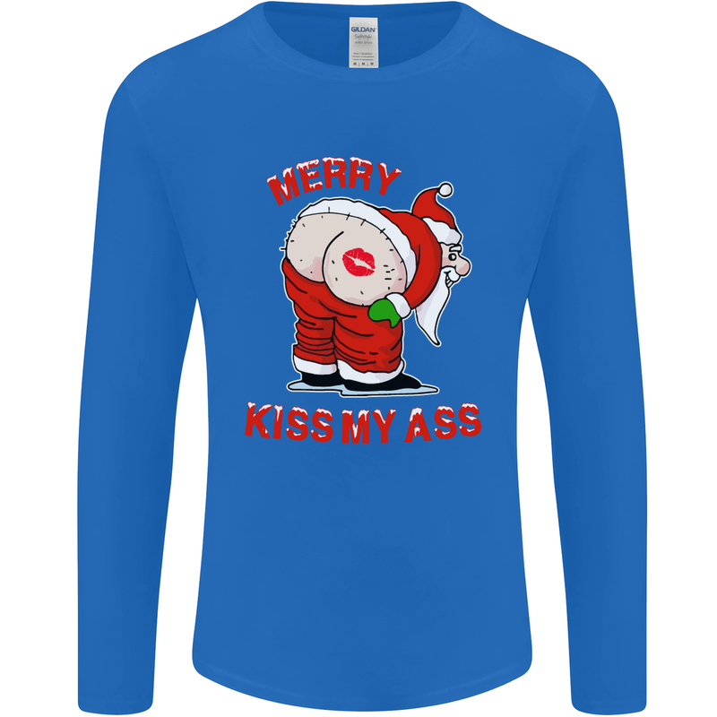Merry Kiss My Ass Funny Christmas Mens Long Sleeve T-Shirt Royal Blue
