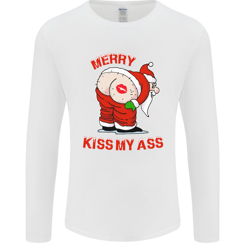 Merry Kiss My Ass Funny Christmas Mens Long Sleeve T-Shirt White