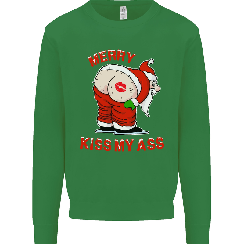 Merry Kiss My Ass Funny Christmas Mens Sweatshirt Jumper Irish Green