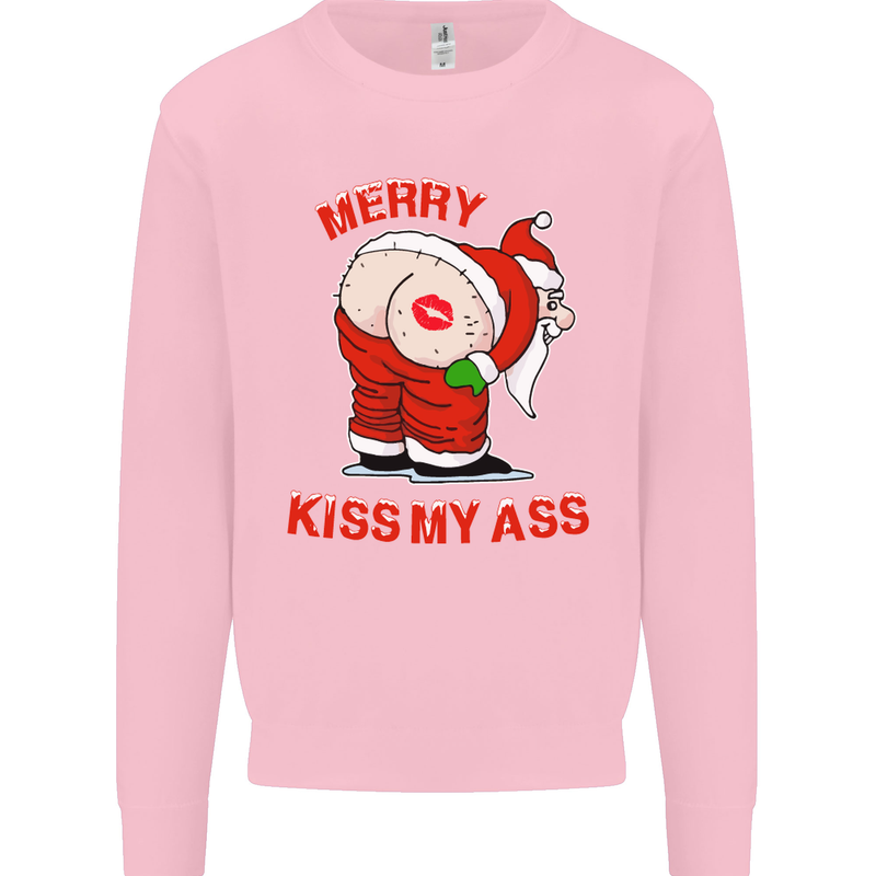 Merry Kiss My Ass Funny Christmas Mens Sweatshirt Jumper Light Pink