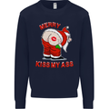 Merry Kiss My Ass Funny Christmas Mens Sweatshirt Jumper Navy Blue