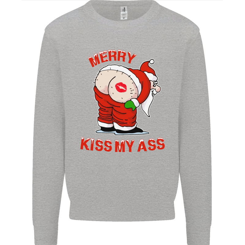 Merry Kiss My Ass Funny Christmas Mens Sweatshirt Jumper Sports Grey