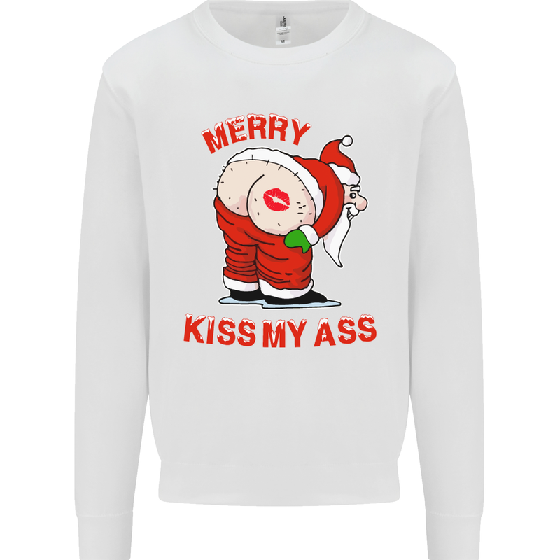 Merry Kiss My Ass Funny Christmas Mens Sweatshirt Jumper White