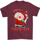 Merry Kiss My Ass Funny Christmas Mens T-Shirt Cotton Gildan Maroon