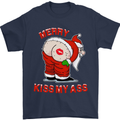 Merry Kiss My Ass Funny Christmas Mens T-Shirt Cotton Gildan Navy Blue