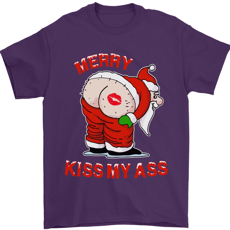 Merry Kiss My Ass Funny Christmas Mens T-Shirt Cotton Gildan Purple