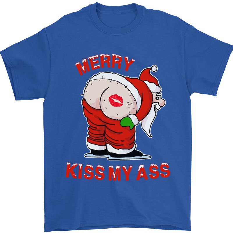 Merry Kiss My Ass Funny Christmas Mens T-Shirt Cotton Gildan Royal Blue