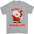 Merry Kiss My Ass Funny Christmas Mens T-Shirt Cotton Gildan Sports Grey