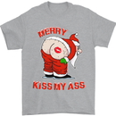 Merry Kiss My Ass Funny Christmas Mens T-Shirt Cotton Gildan Sports Grey