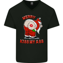Merry Kiss My Ass Funny Christmas Mens V-Neck Cotton T-Shirt Black