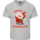 Merry Kiss My Ass Funny Christmas Mens V-Neck Cotton T-Shirt Sports Grey
