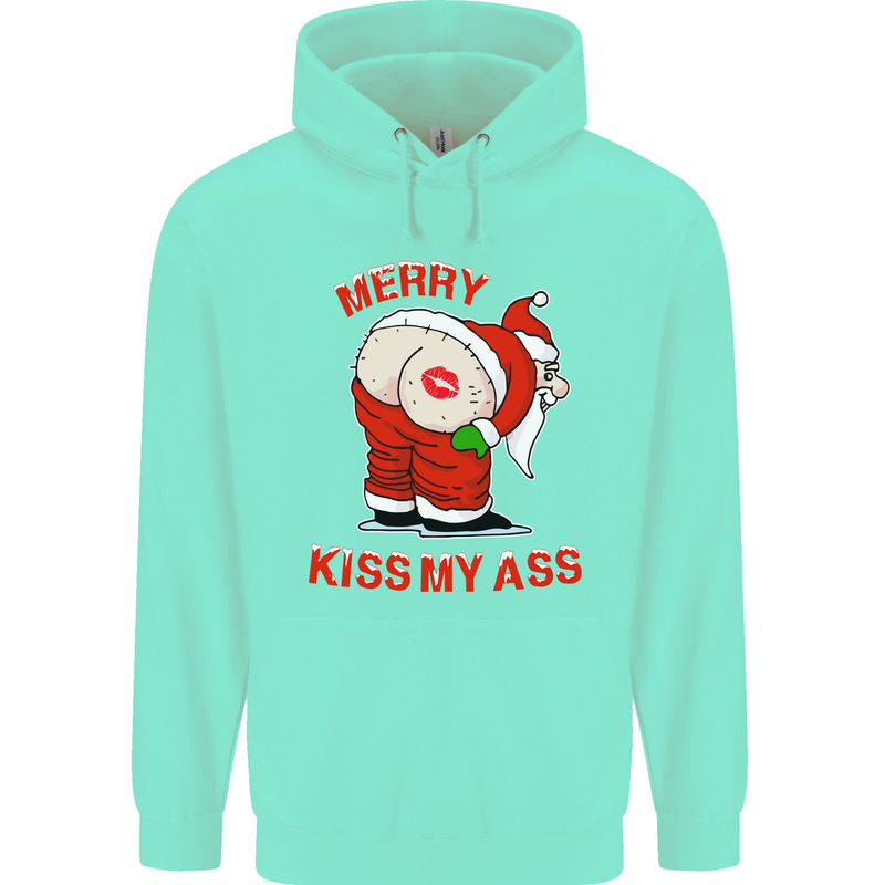 Merry Kiss My Ass Funny Christmas Rude Childrens Kids Hoodie Peppermint