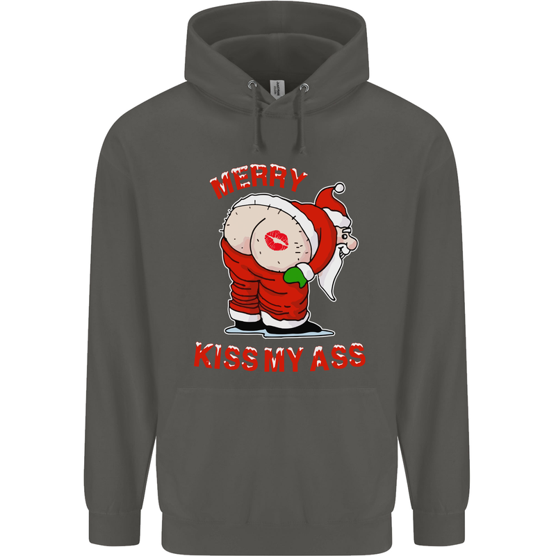 Merry Kiss My Ass Funny Christmas Rude Childrens Kids Hoodie Storm Grey