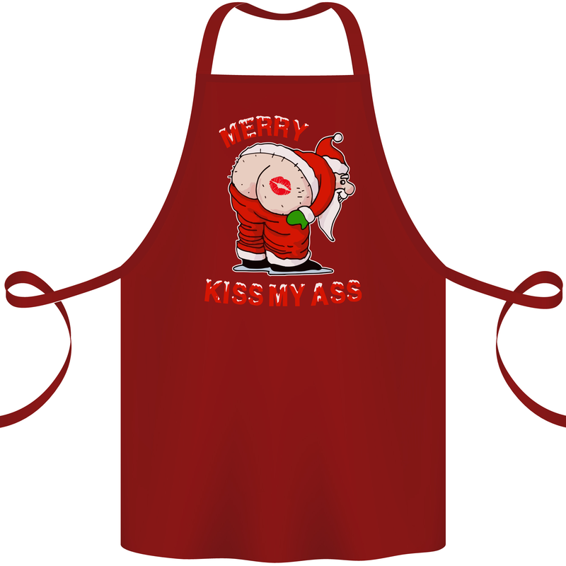 Merry Kiss My Ass Funny Christmas Rude Cotton Apron 100% Organic Maroon