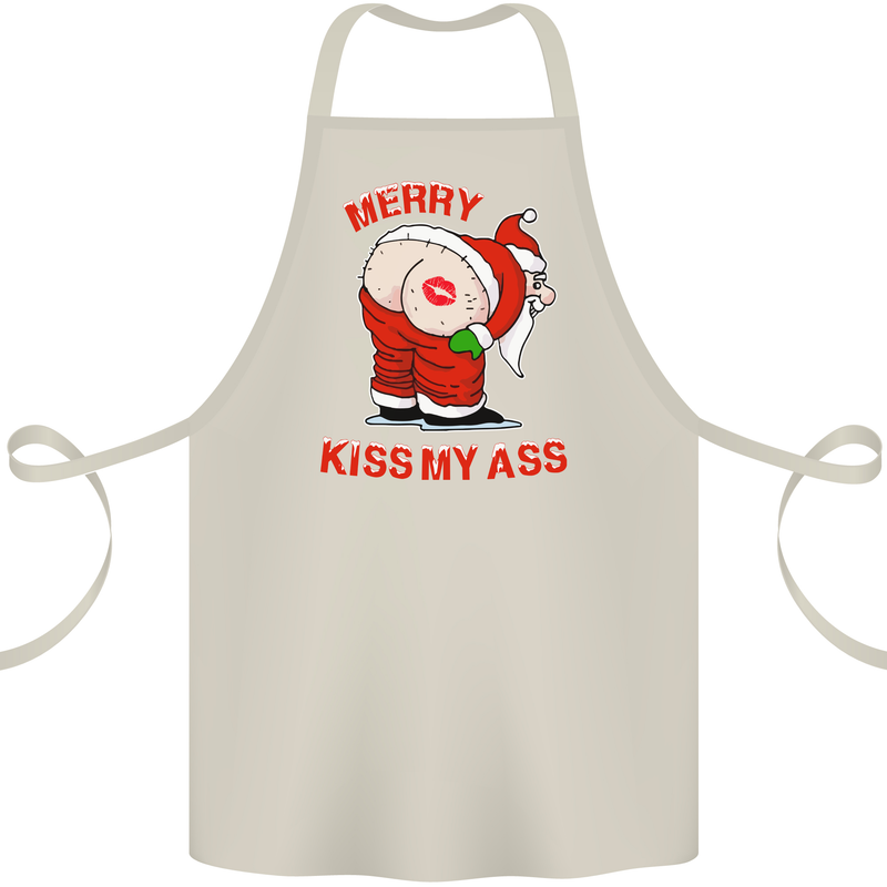 Merry Kiss My Ass Funny Christmas Rude Cotton Apron 100% Organic Natural
