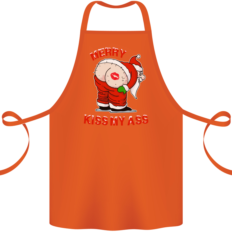 Merry Kiss My Ass Funny Christmas Rude Cotton Apron 100% Organic Orange