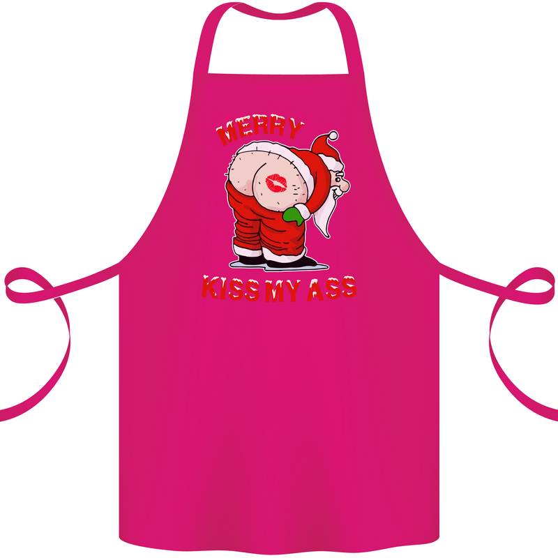 Merry Kiss My Ass Funny Christmas Rude Cotton Apron 100% Organic Pink