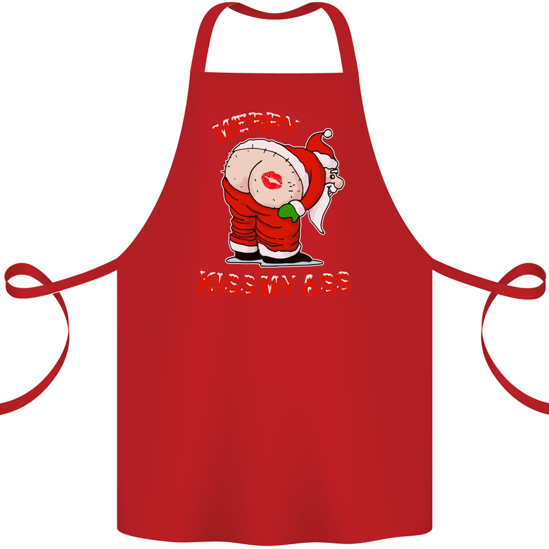 Merry Kiss My Ass Funny Christmas Rude Cotton Apron 100% Organic Red